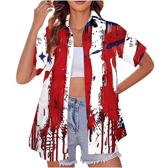 Women Hawaiian Shirt Soft Cool Summer Hawaii Beach Shirts Floral Tropical Print V Neck T-Shirt Short Sleeve Button Up Blouse Tops