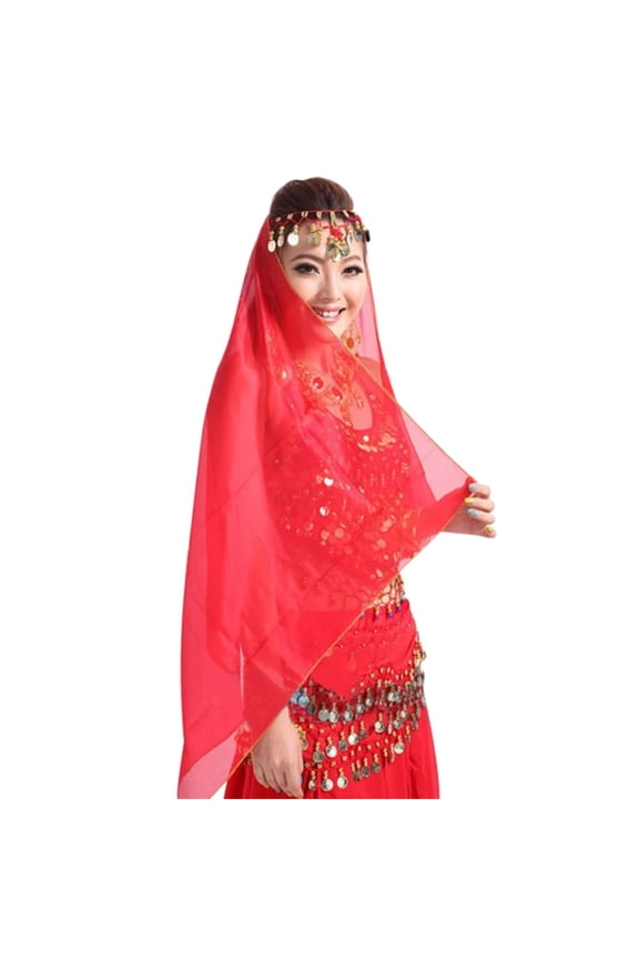 Women Headband Belly Dance Face Veil Headpiece Head Scarf Shawl Women's Chiffon Coin