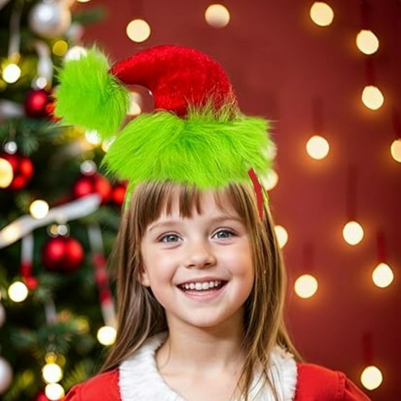Women Headband Christmas Hat Plush Decor Red Green Striped Hair Hoop Versatile Headwear Hair Accessory