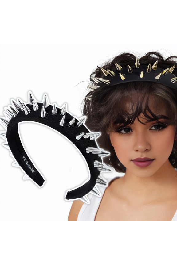 Women Headband Exaggerated Punk Style Long Rivet Decor Wide Band Elastic Anti-slip Lady Hair Decoration Hair Hoop Hair Accessory