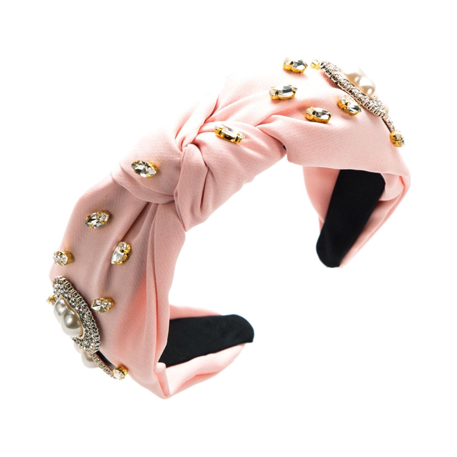 Women Headband Rhinestone Knotted Pearl Jeweled Hairband 