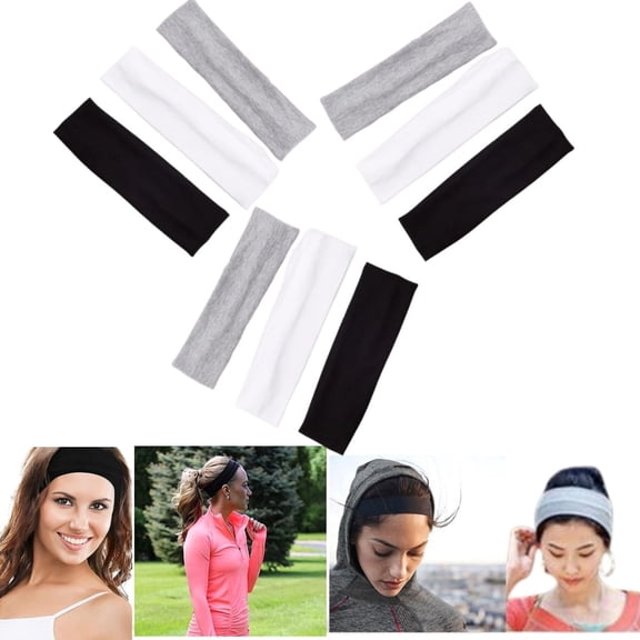Cotton Headbands for Women, Non Slip Yoga Head Wrap, Hair Wrap Headband, Gray Head Sweatbands for Sports Running Exercise Gym (3 Colors)