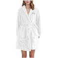 thumbnail image 1 of Women Heart Bathrobes Long Sleeve Fleece Plush Soft Shower Robes Belted Absorbent Wrap Warm Kimono Robe White M, 1 of 2