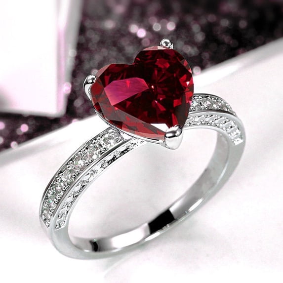 Women Heart Engagement Rings Pink Cubic Zirconia Rings