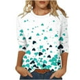 thumbnail image 1 of Women Heart Floral T Shirts Valentines Plus Size 3/4 Sleeve Tops Cute Holiday Print Basic Tee Shirt, 1 of 5
