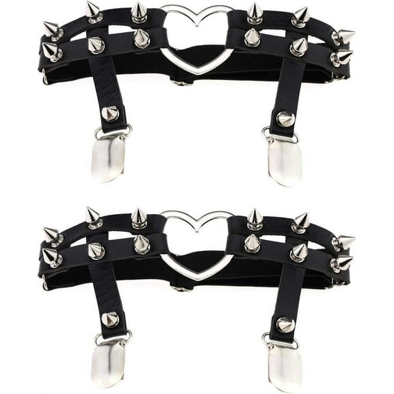Women Heart Garters Gothic Sexy Punk Rock Rivet Stud Leg Leather Ring Garters 2pcs