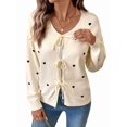 thumbnail image 1 of Women Heart Pattern Tie Front Cardigan Sweater Long Sleeve Knit Outerwear Apricot L, 1 of 10