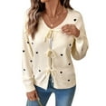 thumbnail image 1 of Women Heart Pattern Tie Front Cardigan Sweater Long Sleeve Knit Outerwear Apricot M, 1 of 9