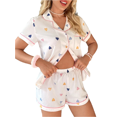 thumbnail image 1 of Women Heart Print 2 Piece Lounge Set Short Sleeve Lapel Tops with Shorts Pajamas Set Summer Sleepwear, 1 of 6