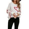 thumbnail image 1 of Women Heart Print Sweaters Long Sleeve Crewneck Oversized Pullover Sweater Cute Love Pattern Knitted Jumper Tops White L, 1 of 9