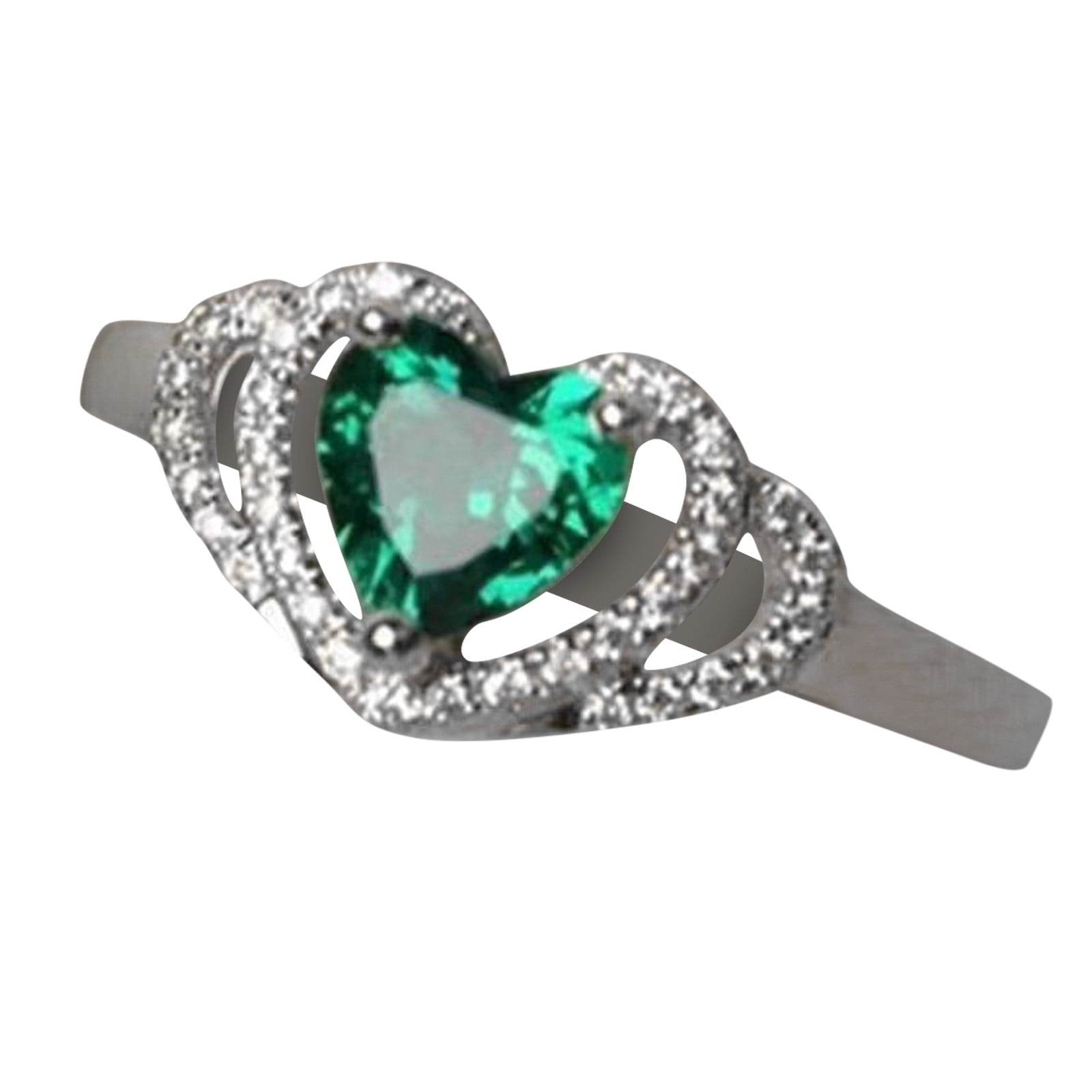 Women Heart Shape Cut Created Green Ring Simplistic Rings Mens Ring
