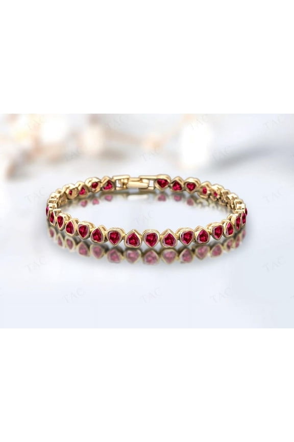 Women Heart Shaped Ruby Tennis Bracelet For Women 925 Silver Bezel Set Wedding gift for her