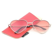 Women Heart Sunglasses Metal Frame Spring Hinged Lovely Aviator Heart Shape Mirror Flash Lens
