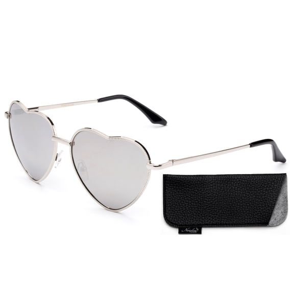 Women Heart Sunglasses Metal Frame Spring Hinged Lovely Aviator Heart Shape Mirror Flash Lens