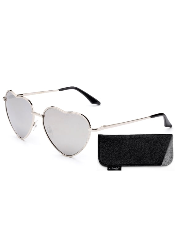 Women Heart Sunglasses Metal Frame Spring Hinged Lovely Aviator Heart Shape Mirror Flash Lens