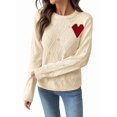 thumbnail image 1 of Women Heart Sweater Crew Neck Casual Long Sleeve Loose Fit Love Print Ribbed Knit Sweaters Pullover Top Color M, 1 of 10