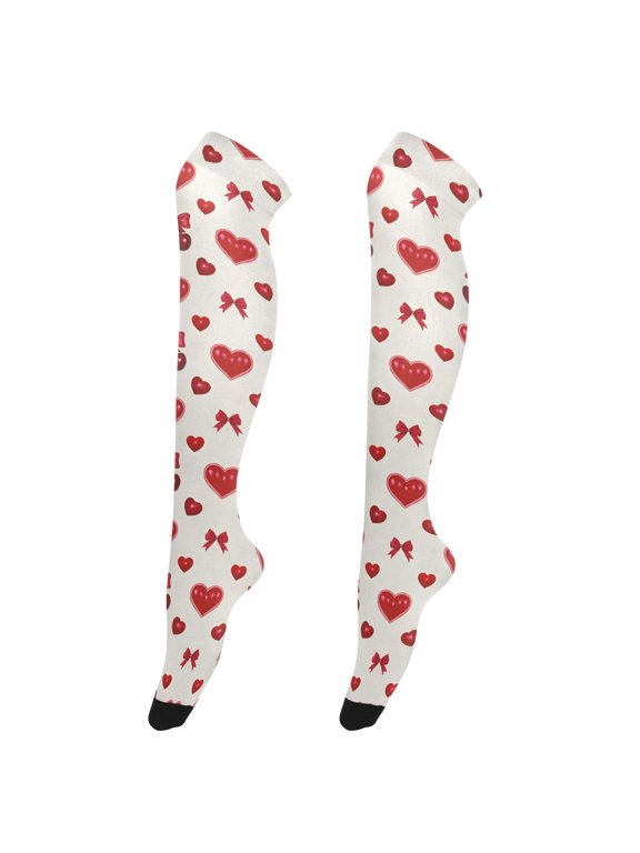 Women Hearts Cherry Pattern Over Knee Thigh High Socks