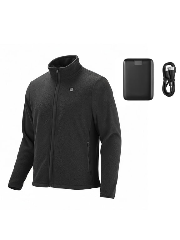 Women Heated Fleece Jacket 7.4V 16000mAh Power Bank 6 Heating Zones 3 Temp Levels Winter Outdoor Black L