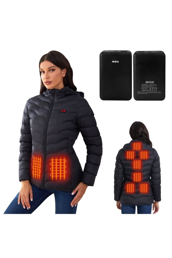 Women Heated Jacket with 2pcs 10000mAh Power Bank,9 Heat Zones for Heated Coat(L)