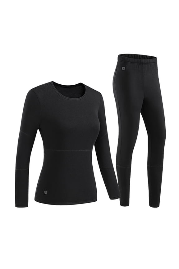 Women Heated Underwear Set Thermal Base Layer Heating Zones Fleece Lined Heated Jumper and Heated Leggings Heated Long Johns USB Charging Electric Body Warmer Heated Sleepwear Loungewear Black L
