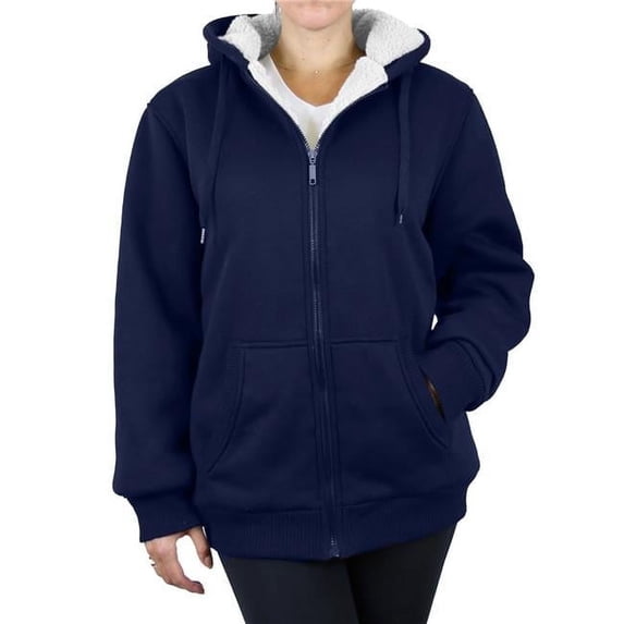 Women Heavyweight Sherpa Hoodies, Navy - Small & Extra Large - Pack of 18
