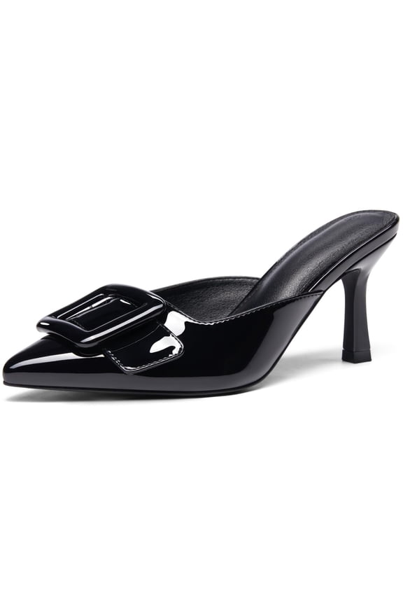 Women Heeled Mules Pointed Toe Suede Buckle Slip On Sandals Kitten Heels Party Wedding Shoes