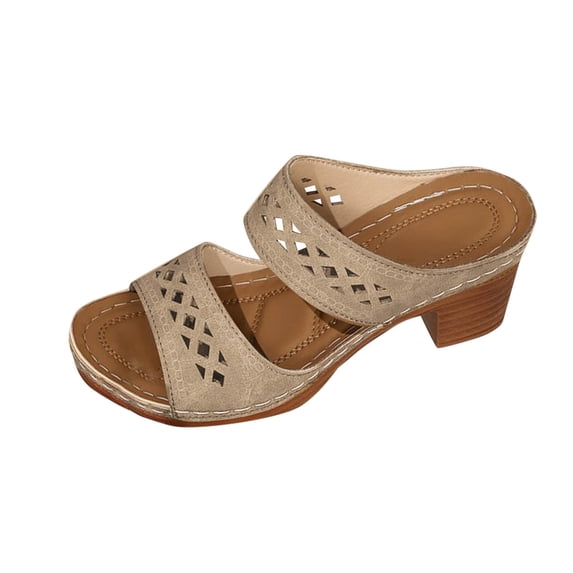 Women Heels Sandals Two Strap Summer Chunky Square Toe Comfort Strappy Dress Casual Pumps Mules Slip On Block Heels