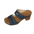 thumbnail image 1 of Women Heels Sandals Two Strap Summer Chunky Square Toe Comfort Strappy Dress Casual Pumps Mules Slip On Block Heels, 1 of 6