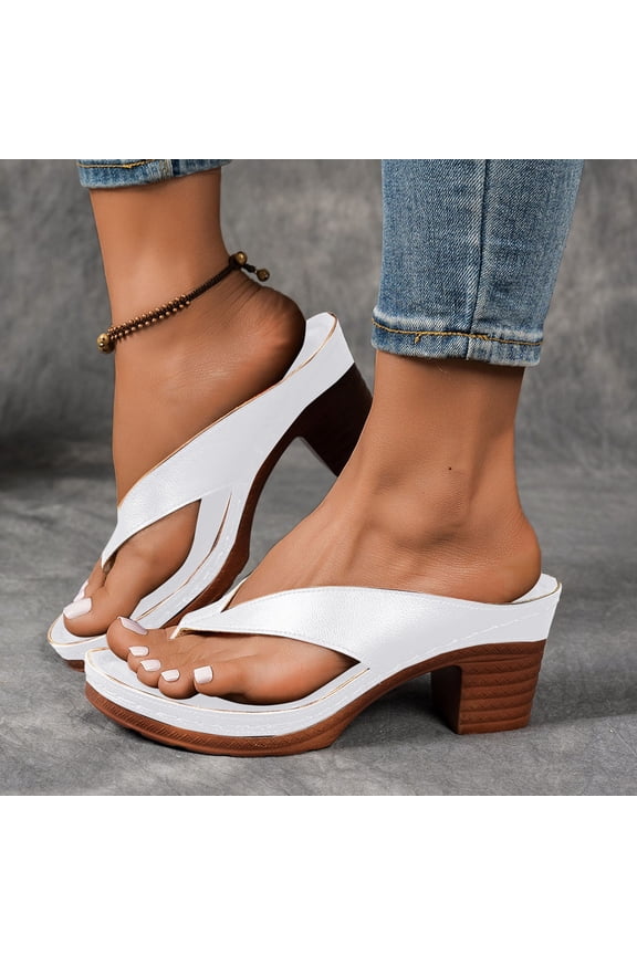 Women Heels Shoes Women Arch Support Chunky Heel Sandals - Summer Dressy Orthopedic Flip Flops for Women Casual & Beach