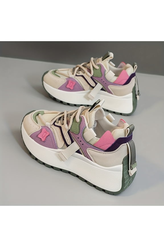 Women' Height Increasing Sneakers with Thick Platform Sole - Breathable Hiking Running Shoes, Low-Top Lace-Up Casual Walking for Spring Summer, Cushioned PVC Outsole for Height & -Day, Women Shoes