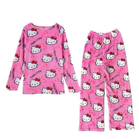 Women' Hello Kitty Pajama Set,Long-Sleeve Top and Pants,Soft Cozy Sleepwear in Multiple Colors