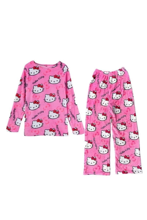 Women' Hello Kitty Pajama Set,Long-Sleeve Top and Pants,Soft Cozy Sleepwear in Multiple Colors