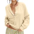 thumbnail image 1 of Women Henley Neck Half Button Drop Shoulder Loose Long Sleeve Knit Pullover Sweater Color XL, 1 of 9