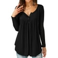 thumbnail image 1 of Women Henley Neck Long Sleeve Solid Color Ruched Buttons Tunic Top, 1 of 8