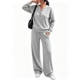 thumbnail image 1 of Women Henley Sweatshirt Wide Leg Pants 2 Piece Loungewear Tracksuit Soft Light Terry Knit Matching Outfit, XL, 1 of 6