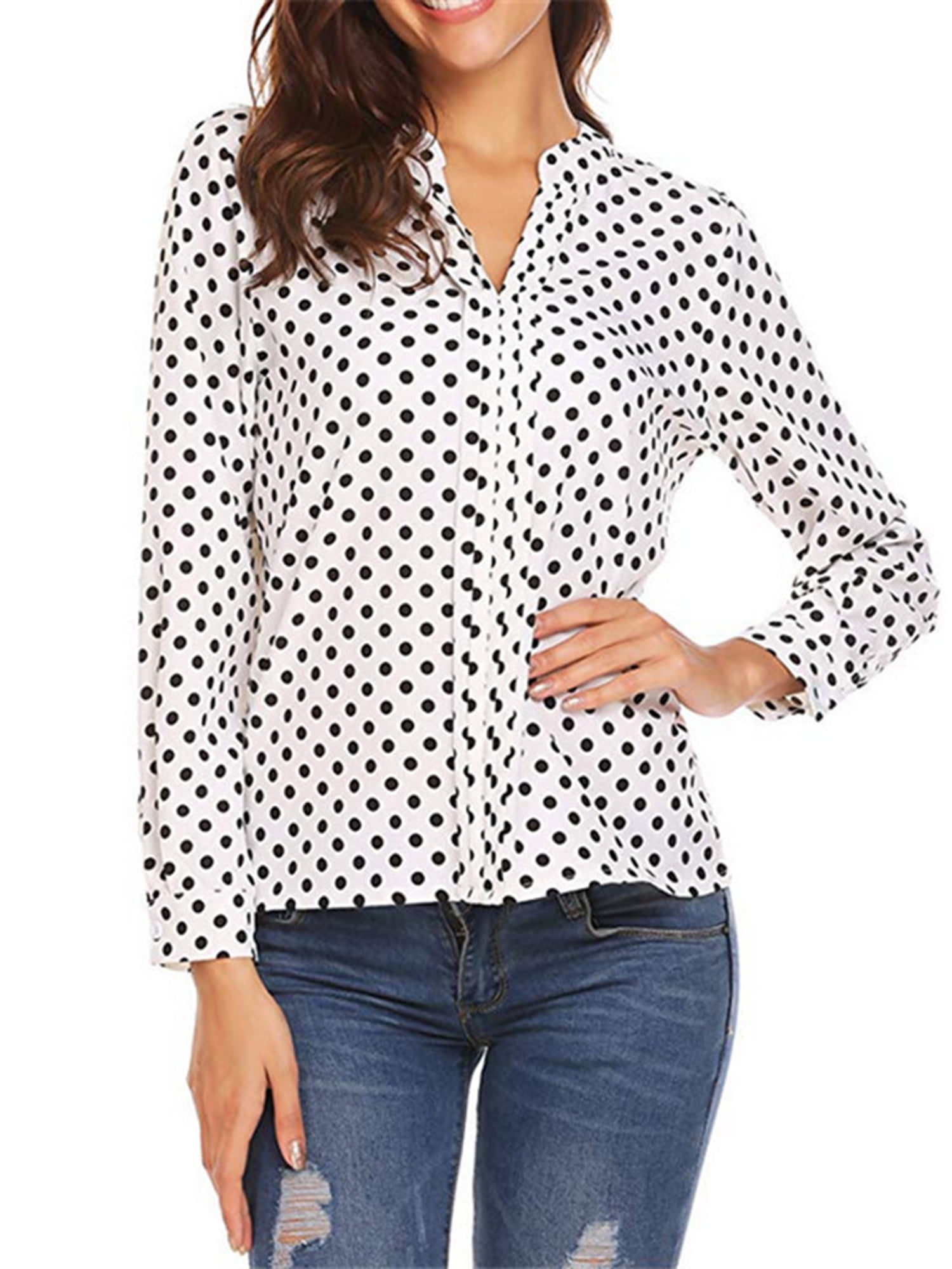 Vintage Polka Dot V-Neckline Blouse