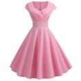 thumbnail image 1 of Women Hepburn Vintage 1950s Retro Style Swing Dresses V-neck Short Sleeve High Waist, 1 of 7
