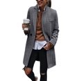 thumbnail image 1 of Women Herringbone Mid‑Length Wool Blend Coat Lapel Double Breasted Overcoat, 1 of 6