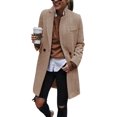 thumbnail image 1 of Women Herringbone Mid‑Length Wool Blend Coat Lapel Double Breasted Overcoat, 1 of 6