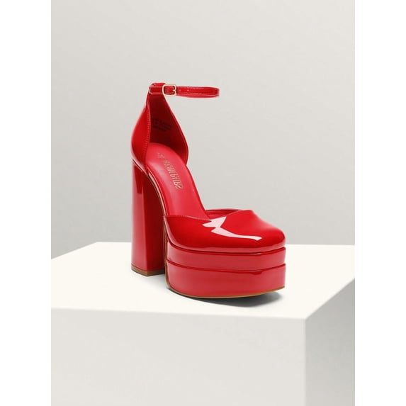 Women High Chunky Platform Closed Toe Block Heel Square Toe Ankle Strap Dress Shoes for Wedding Parties Festivals Proms