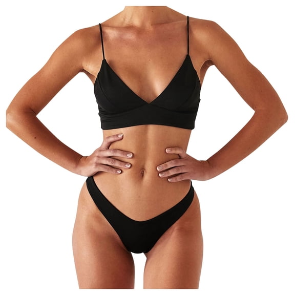 Women High Cut Swimsuits, Female Spaghetti Straps Two Piece Bathing Suit with Pads