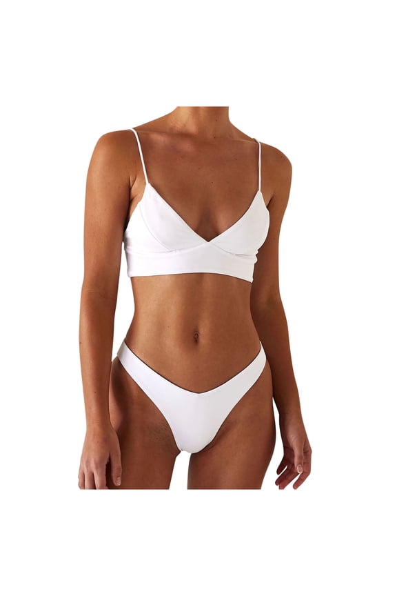 Women High Cut Swimsuits, Female Spaghetti Straps Two Piece Bathing Suit with Pads