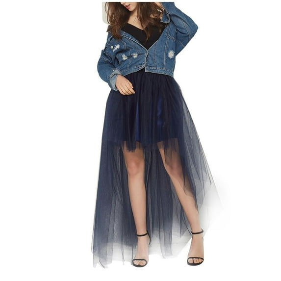Women High Low Tulle Skirts Layered Mesh Tulle Skirt High Waist Princess Wedding Evening Prom Dovetail Skirts