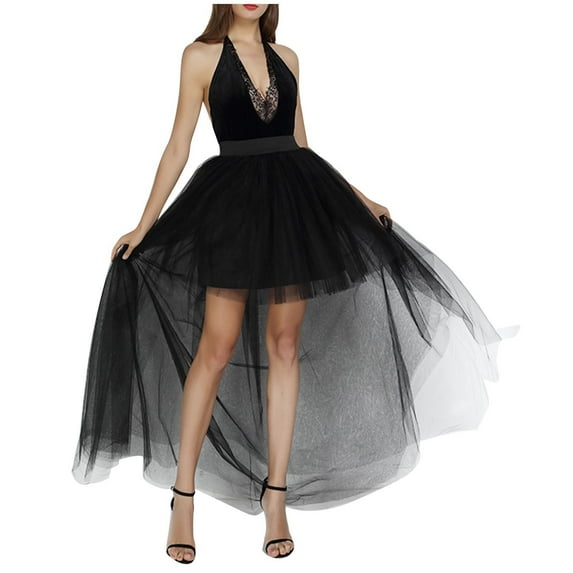 Women High Low Tulle Skirts Layered Mesh Tulle Skirt High Waist Princess Wedding Evening Prom Dovetail Skirts