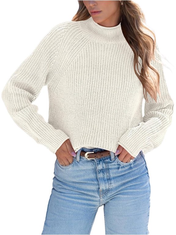 Women High Neck Oversized Sweaters Batwing Long Sleeve Pullover Loose Chunky Knit Jumper Apricot XXL
