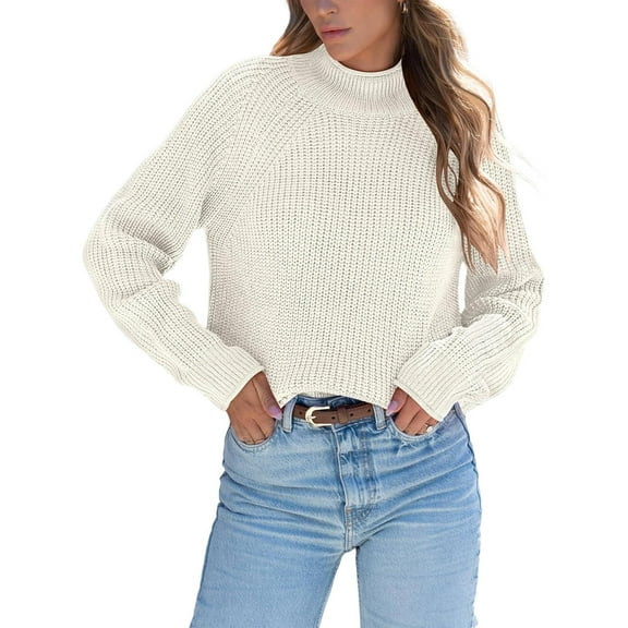 Women High Neck Oversized Sweaters Batwing Long Sleeve Pullover Loose Chunky Knit Jumper  L
