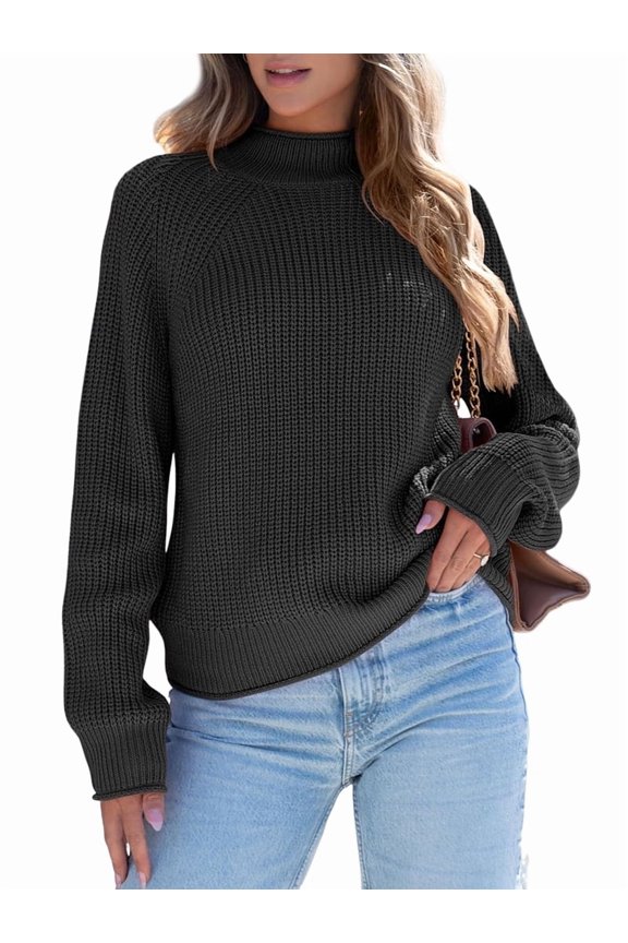 Women High Neck Oversized Sweaters Batwing Long Sleeve Pullover Loose Chunky Knit Jumper