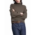 thumbnail image 1 of Women High Neck Sweater Chunky Long Sleeve Knitted High Low Hem Trendy Fall Winter Jumper Blouse Coffee M, 1 of 8