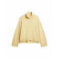 thumbnail image 1 of Women High Neck Sweater Chunky Long Sleeve Knitted High Low Hem Trendy Fall Winter Jumper Blouse Lemon Yellow L, 1 of 8