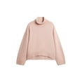 thumbnail image 1 of Women High Neck Sweater Chunky Long Sleeve Knitted High Low Hem Trendy Fall Winter Jumper Blouse Pink M, 1 of 10
